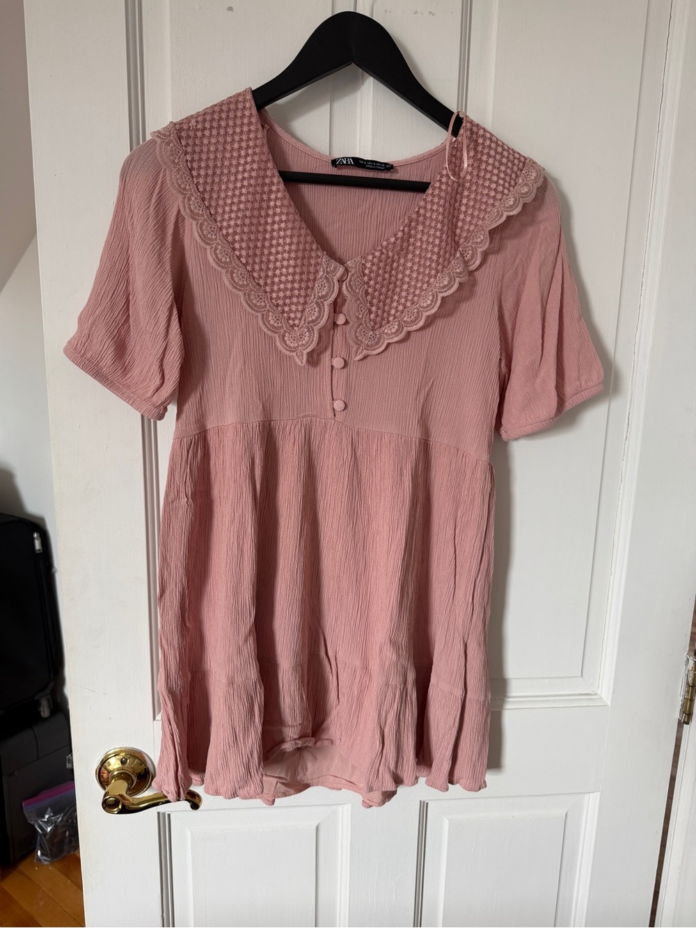Zara Dusty Pink Lace-Collar Short Sleeve Tunic